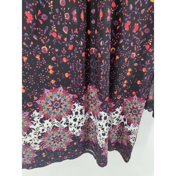 Prelude Black Dress Lace Bell Sleeves with Floral Print SIze M - Picture 6 of 12